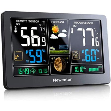  The Newentor Q3 Wireless Atomic 7.5-Inch Weather Station showing data for the remote sensor and indoor sensor.